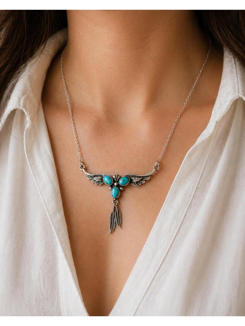 Robert Begay Navajo Sterling Turquoise Necklace Vintage - Picture 2 of 9